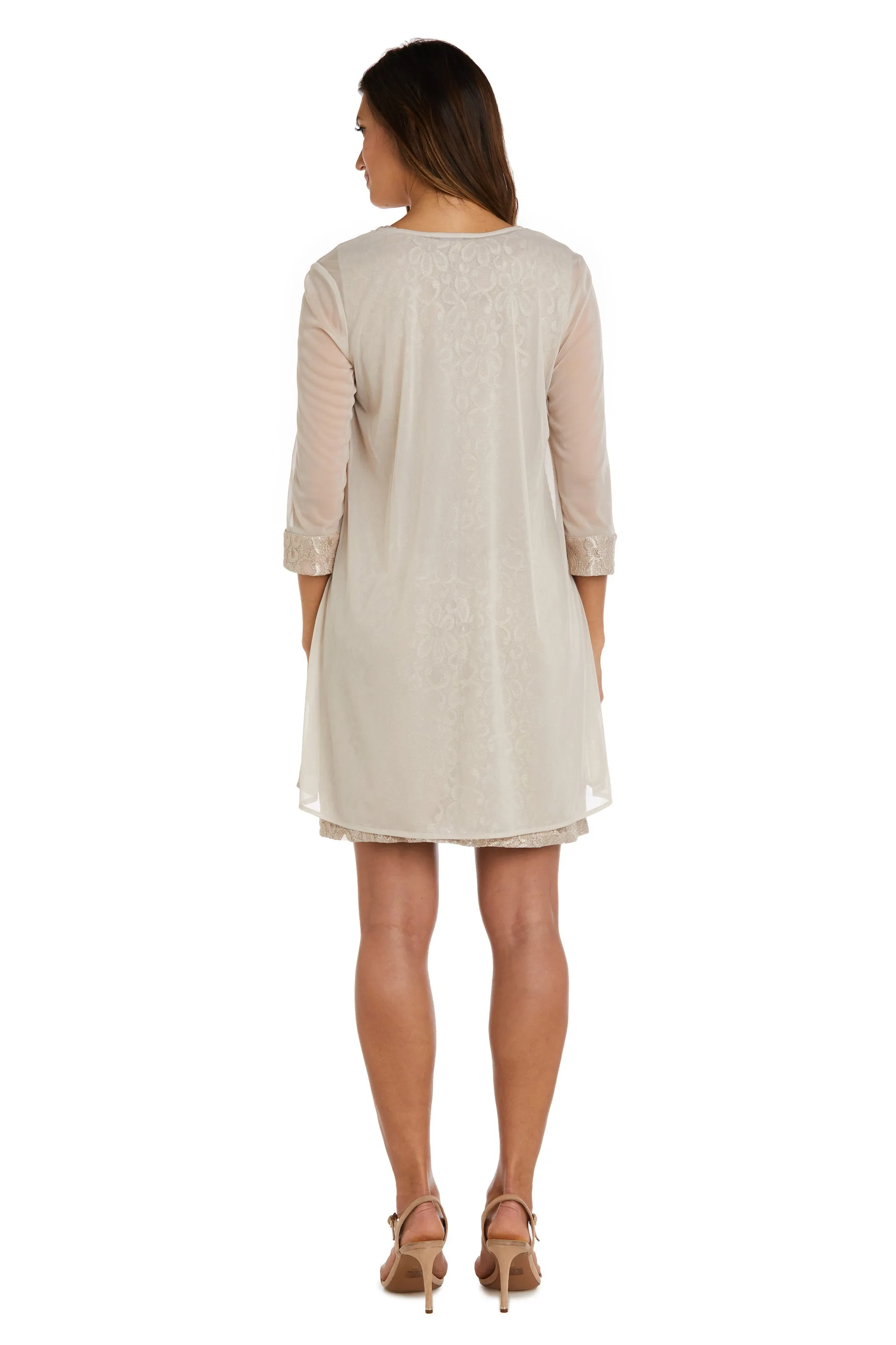 Women's Petite Sheer Draped Jacket and Pearl-Embellished Lace Shift Dress