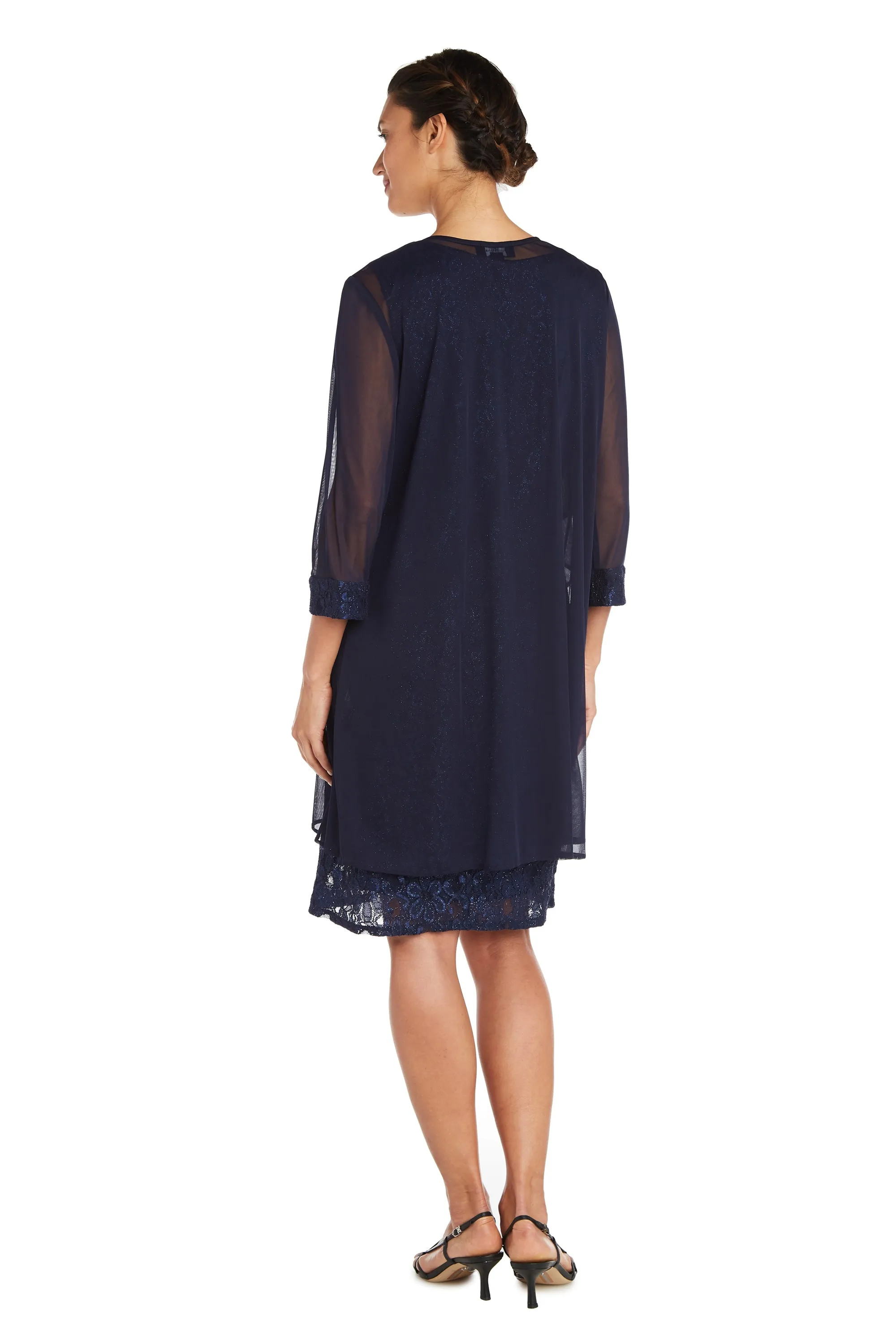 Women's Petite Sheer Draped Jacket and Pearl-Embellished Lace Shift Dress