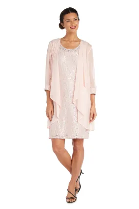 Women's Sheer Draped Jacket and Pearl-Embellished Lace Shift Dress