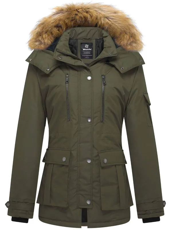 Women's Warm Winter Parka Coat with Removable Faux Fur Hood