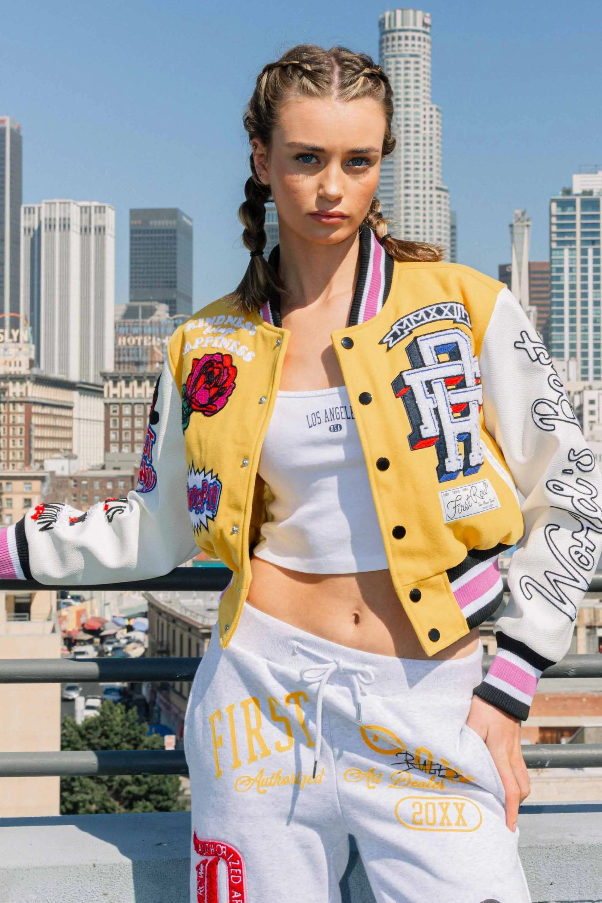 Yellow Flower Phwoar Cropped Varsity Jacket