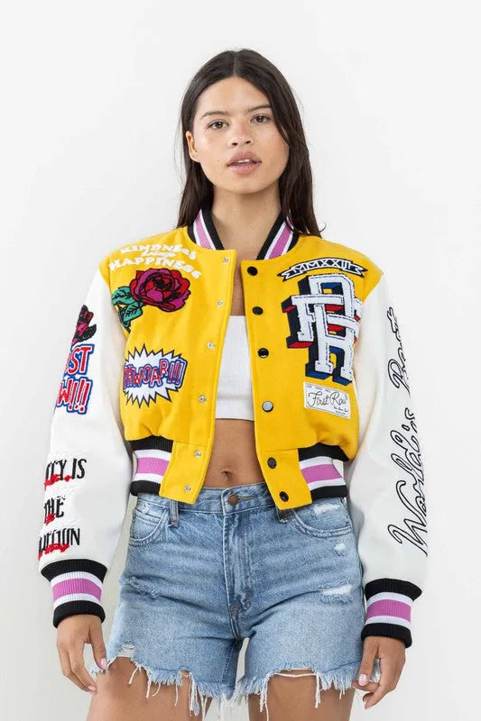 Yellow Flower Phwoar Cropped Varsity Jacket