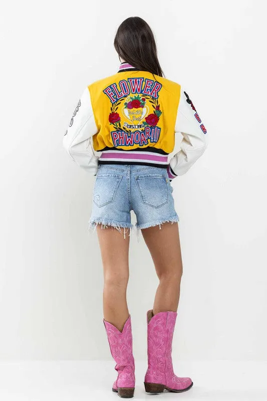 Yellow Flower Phwoar Cropped Varsity Jacket