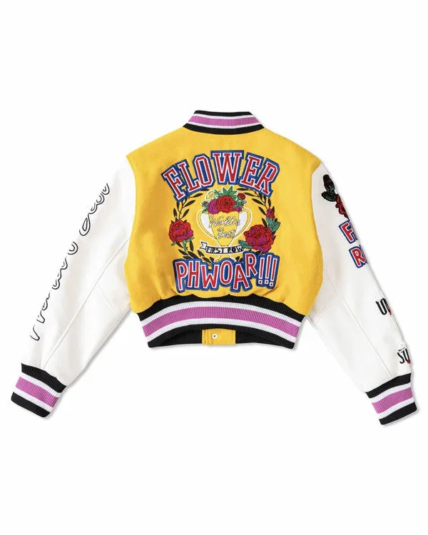 Yellow Flower Phwoar Cropped Varsity Jacket