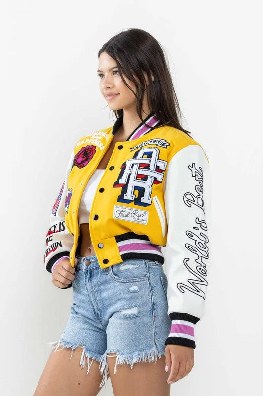 Yellow Flower Phwoar Cropped Varsity Jacket