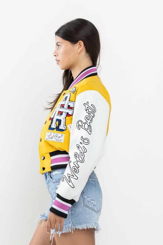 Yellow Flower Phwoar Cropped Varsity Jacket