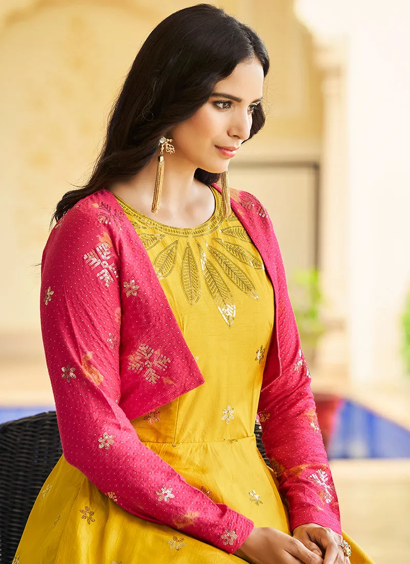 Yellow Sequence Embroidered Anarkali Gown With Jacket