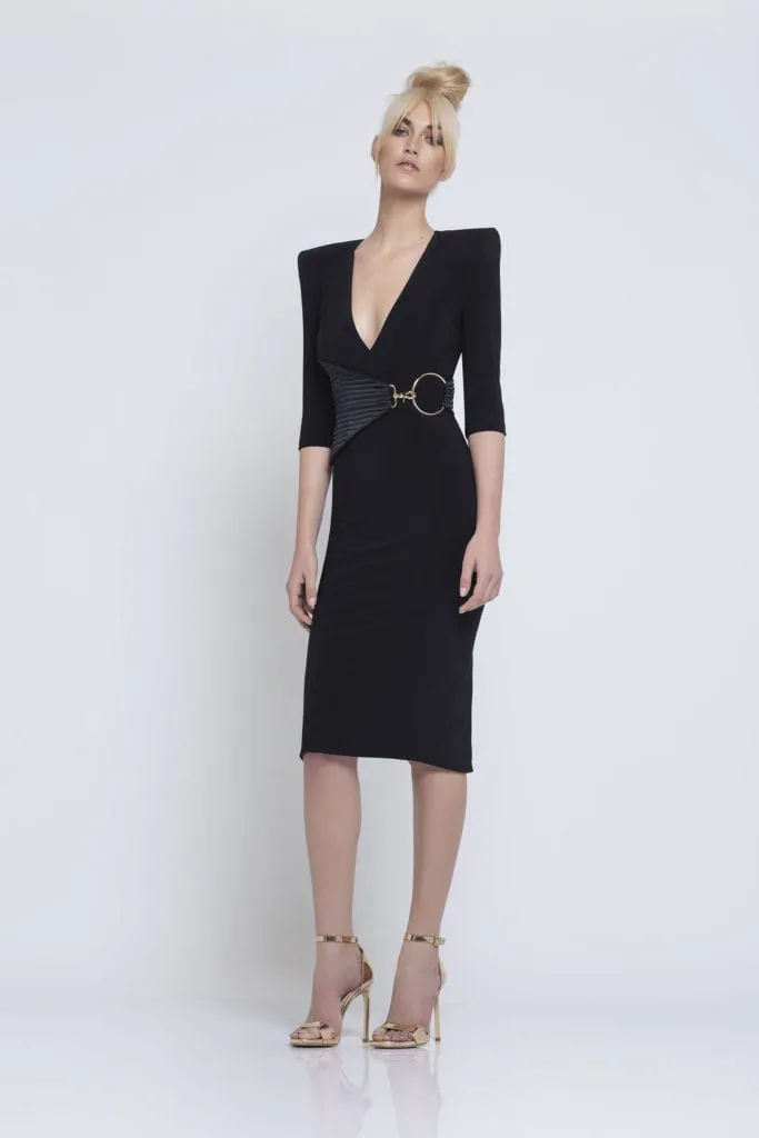 ZHIVAGO imperial Dress

Luxe Couture Black Jersey Midi Dress with Dramatic Neckline and Waist Detail