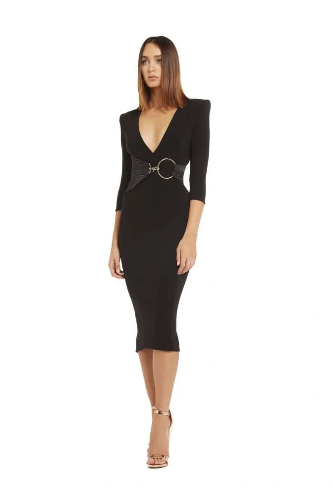 ZHIVAGO imperial Dress

Luxe Couture Black Jersey Midi Dress with Dramatic Neckline and Waist Detail